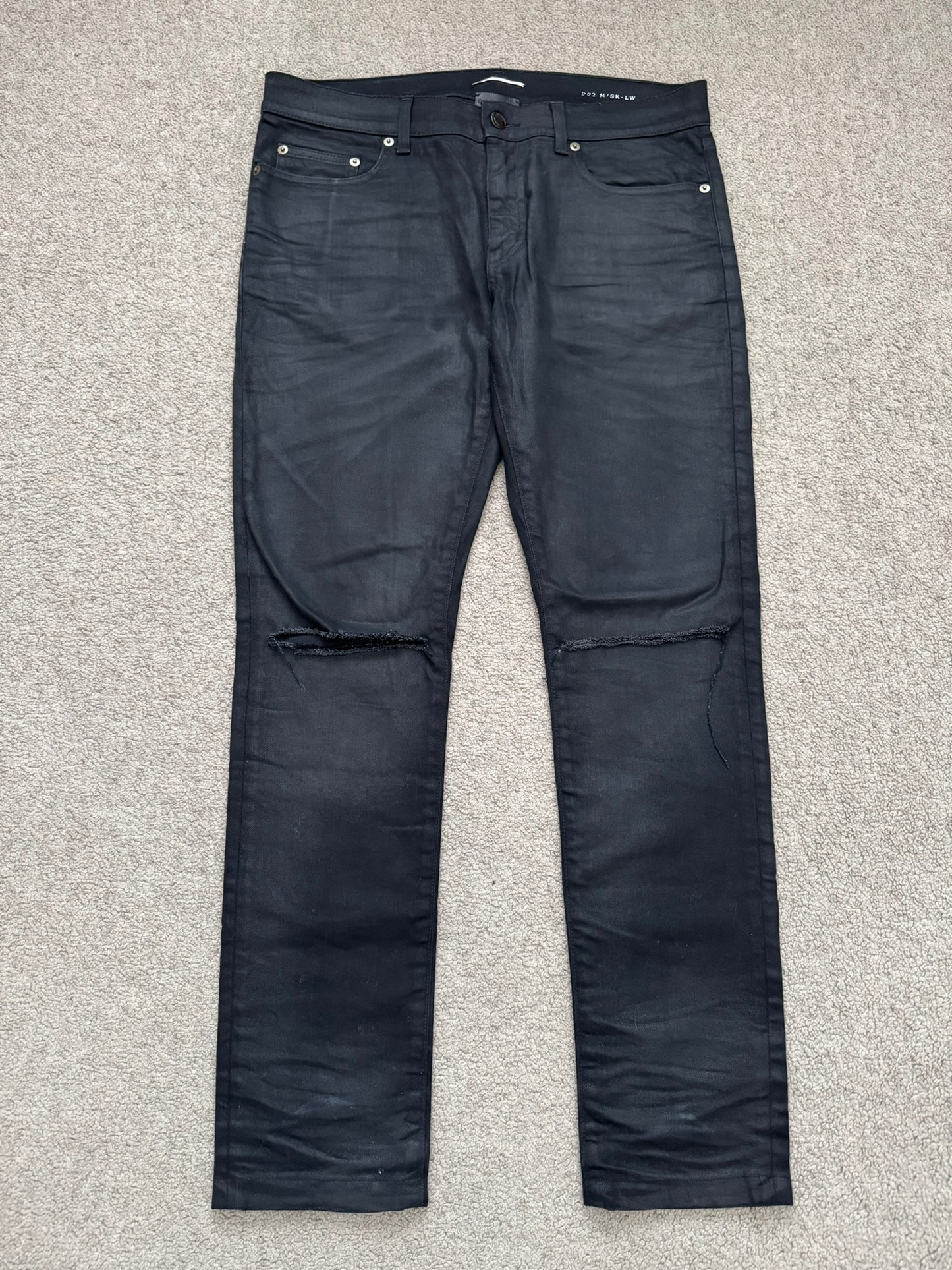 SS17 Saint Laurent Paris Waxed Knee Slit D02 Denim Jeans