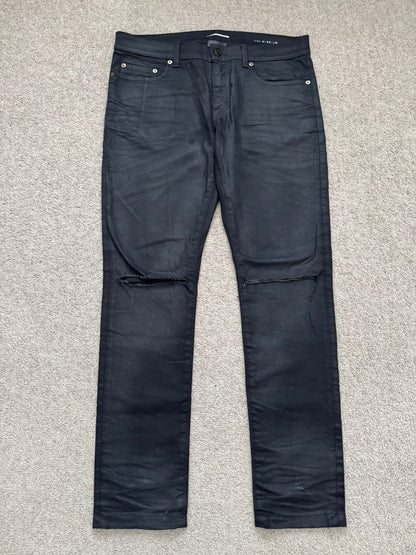 SS17 Saint Laurent Paris Waxed Knee Slit D02 Denim Jeans