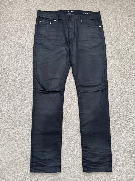 SS17 Saint Laurent Paris Waxed Knee Slit D02 Denim Jeans