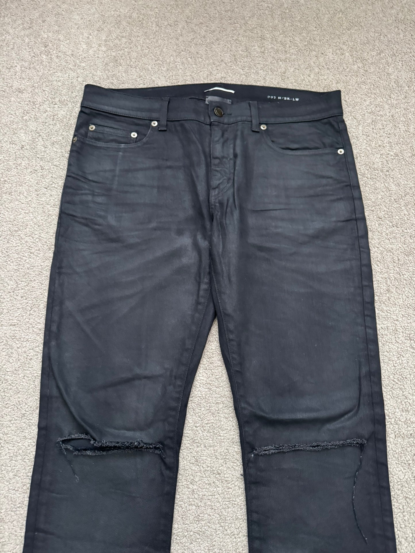 SS17 Saint Laurent Paris Waxed Knee Slit D02 Denim Jeans