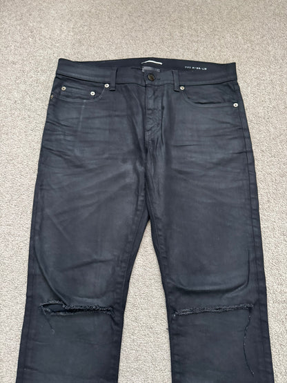 SS17 Saint Laurent Paris Waxed Knee Slit D02 Denim Jeans