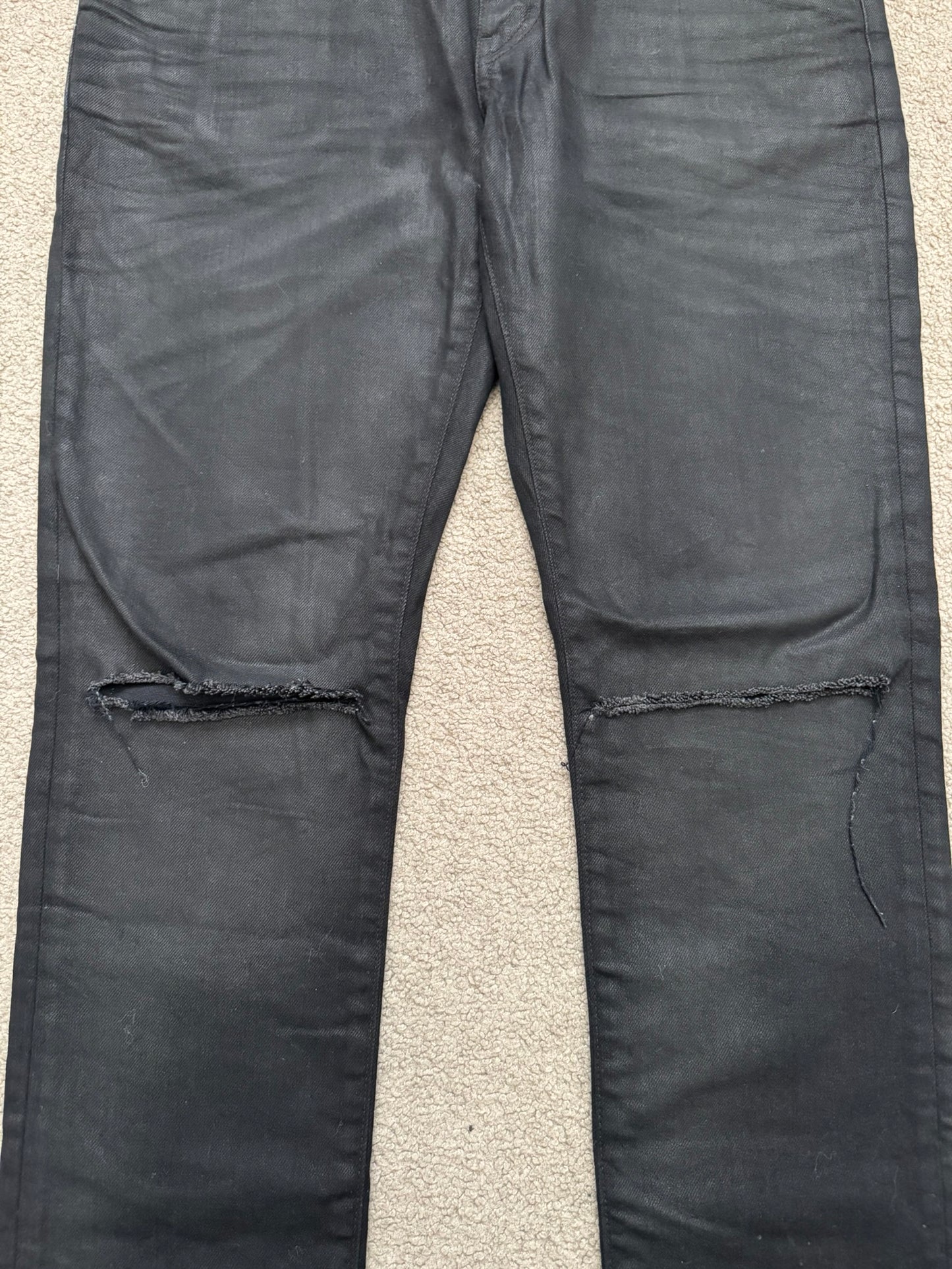 SS17 Saint Laurent Paris Waxed Knee Slit D02 Denim Jeans