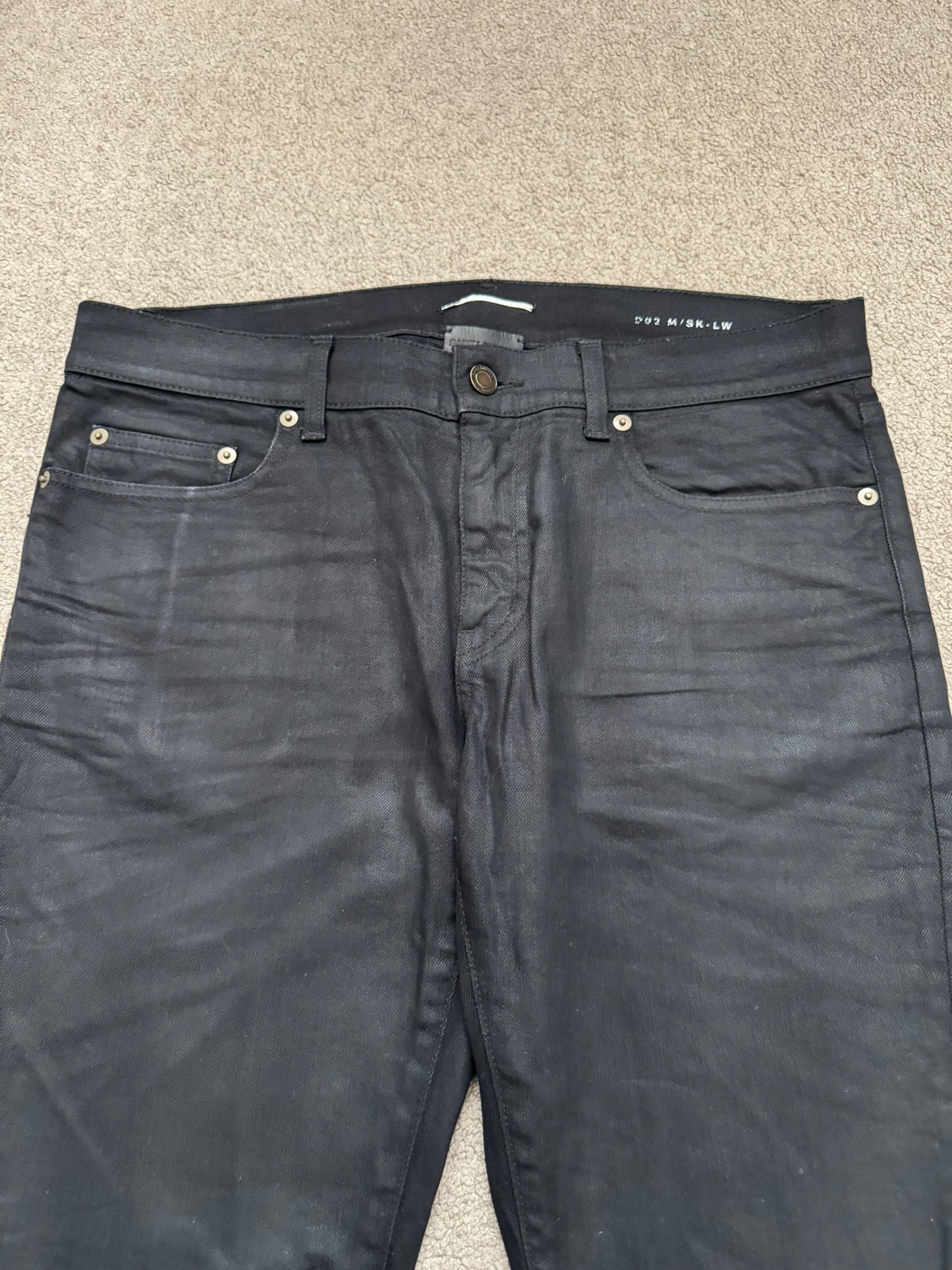 SS17 Saint Laurent Paris Waxed Knee Slit D02 Denim Jeans