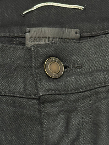 SS17 Saint Laurent Paris Waxed Knee Slit D02 Denim Jeans