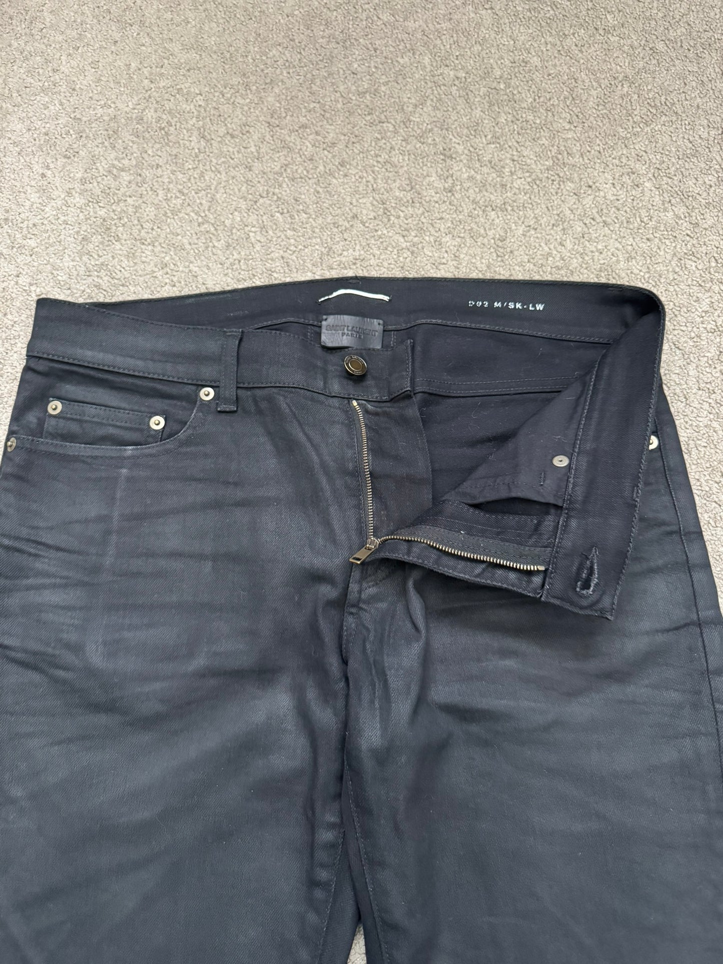 SS17 Saint Laurent Paris Waxed Knee Slit D02 Denim Jeans
