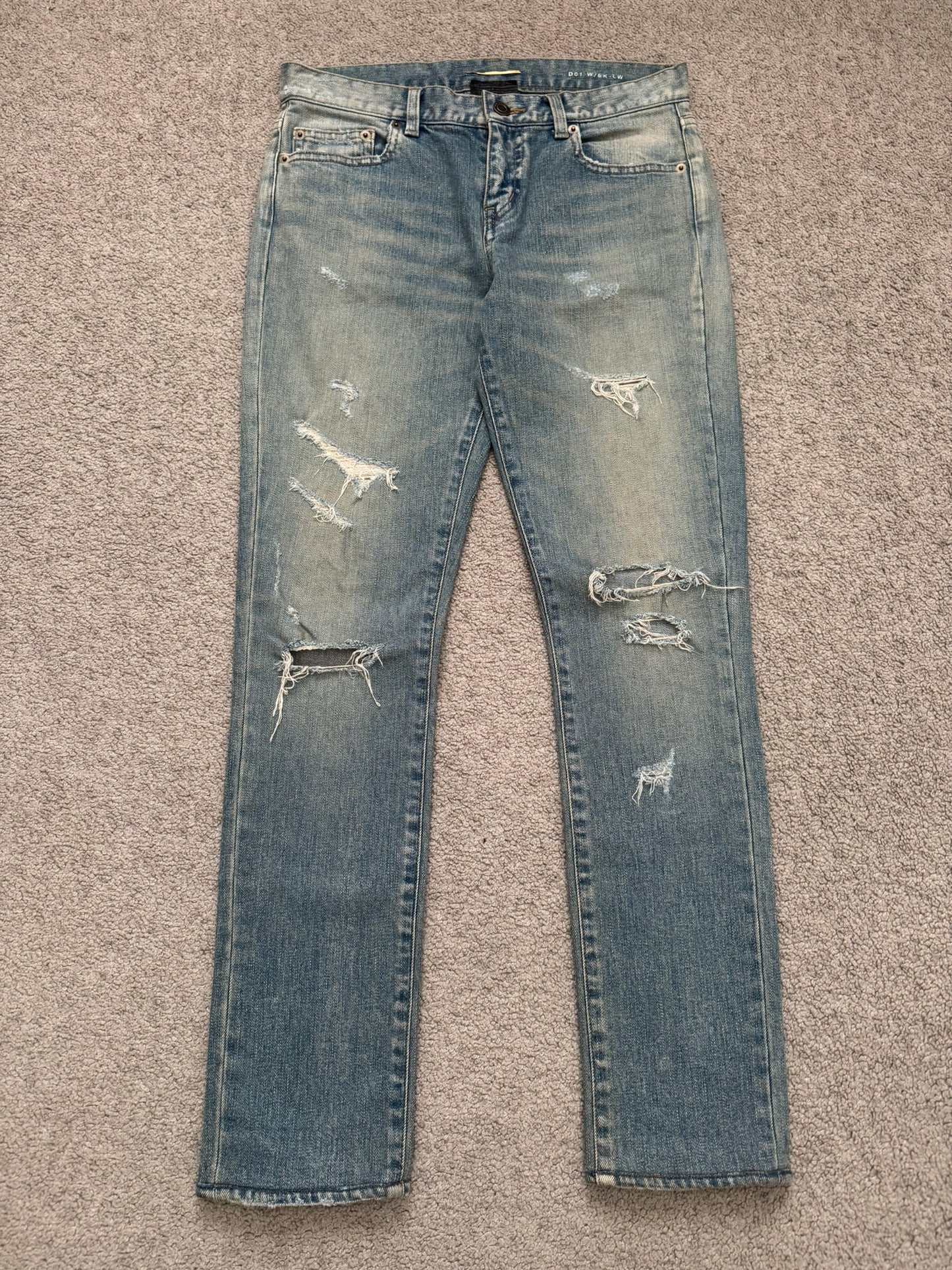 FW15 Saint Laurent by Hedi Slimane Crash Distressed D01 Denim Jeans