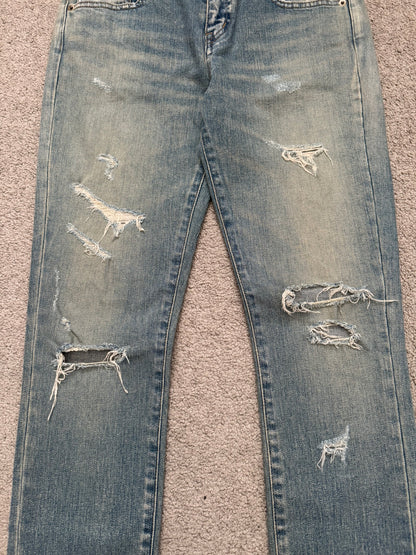FW15 Saint Laurent by Hedi Slimane Crash Distressed D01 Denim Jeans