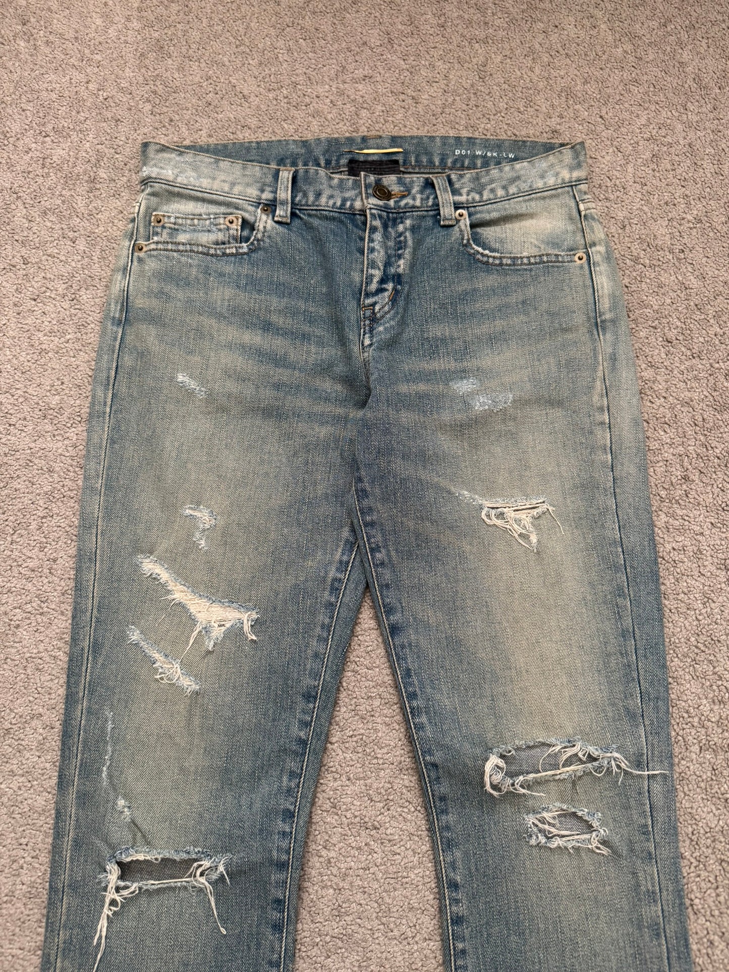 FW15 Saint Laurent by Hedi Slimane Crash Distressed D01 Denim Jeans
