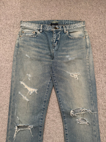 FW15 Saint Laurent by Hedi Slimane Crash Distressed D01 Denim Jeans