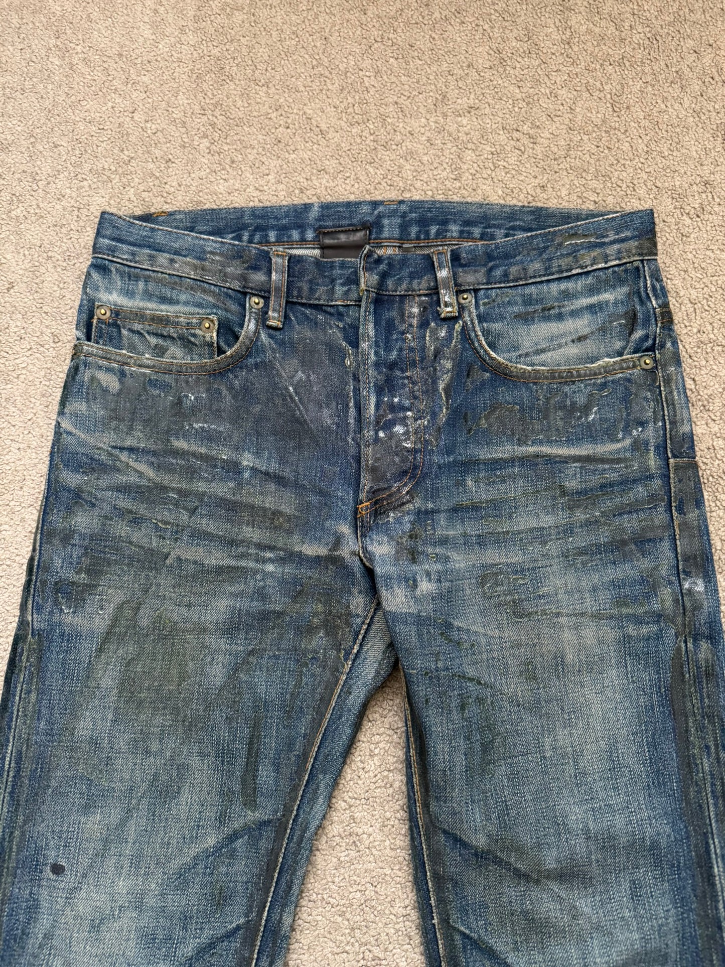 SS07 Dior Homme by Hedi Slimane Wax Luster Clawmark Denim Jeans