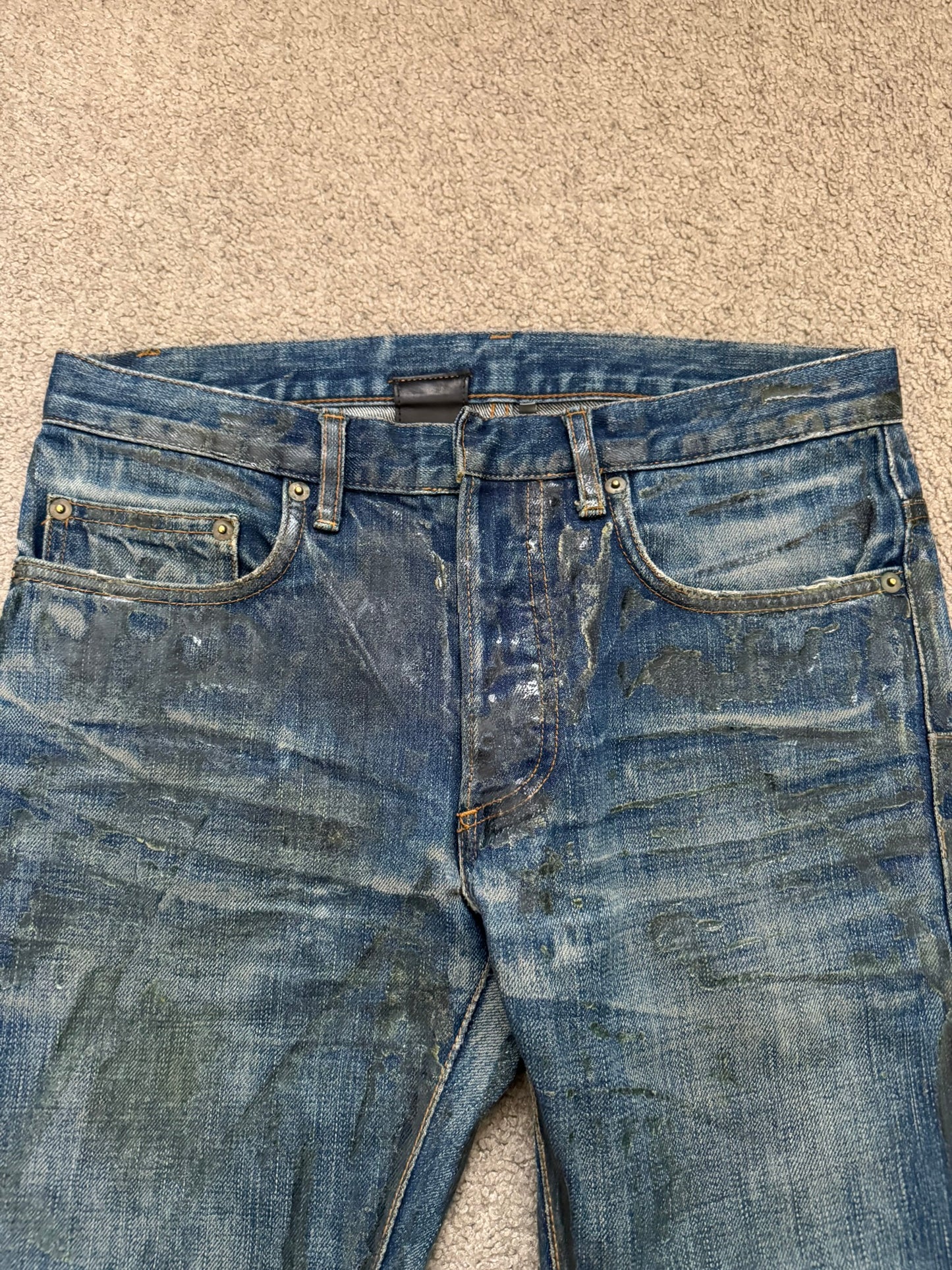 SS07 Dior Homme by Hedi Slimane Wax Luster Clawmark Denim Jeans