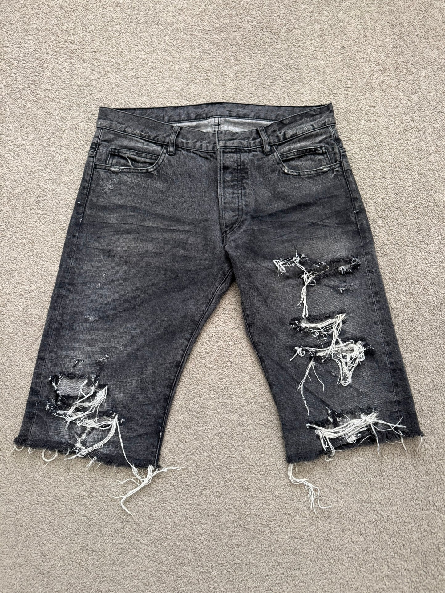 SS12 Balmain by Olivier Rousteing Distressed Denim Jean Shorts