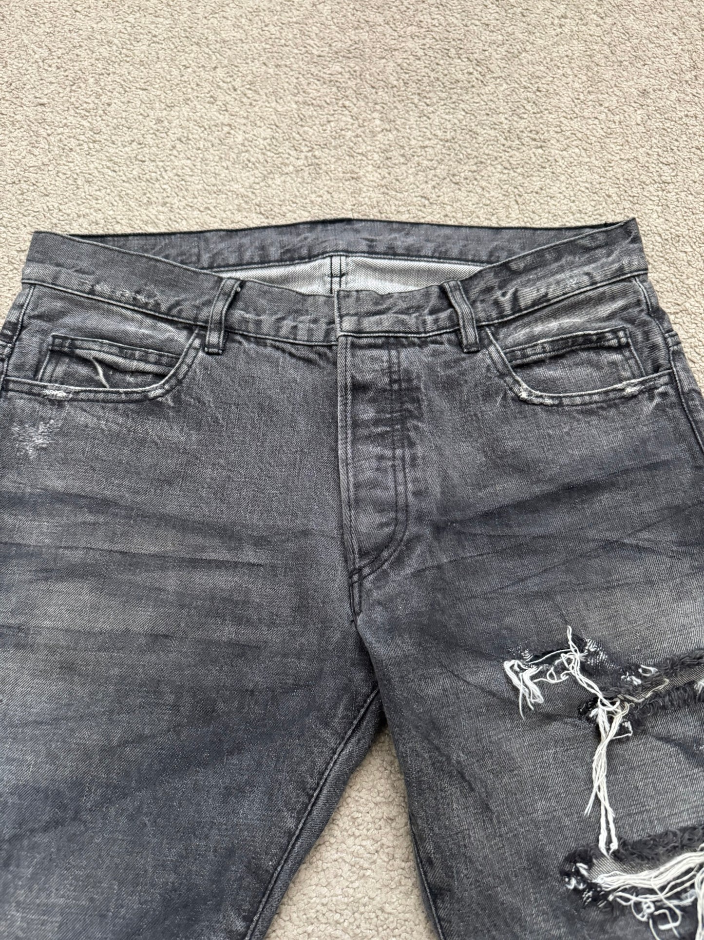 SS12 Balmain by Olivier Rousteing Distressed Denim Jean Shorts