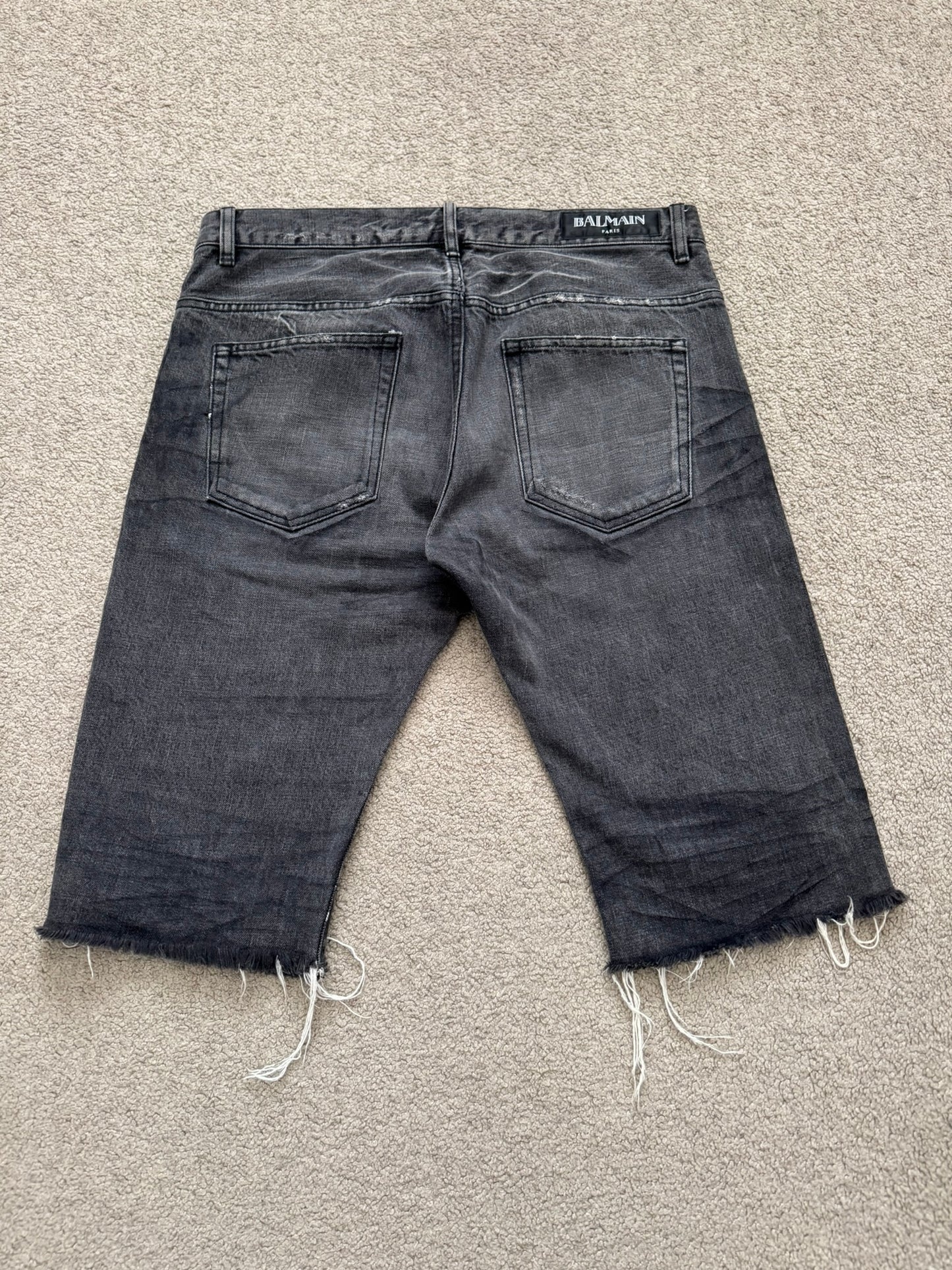SS12 Balmain by Olivier Rousteing Distressed Denim Jean Shorts