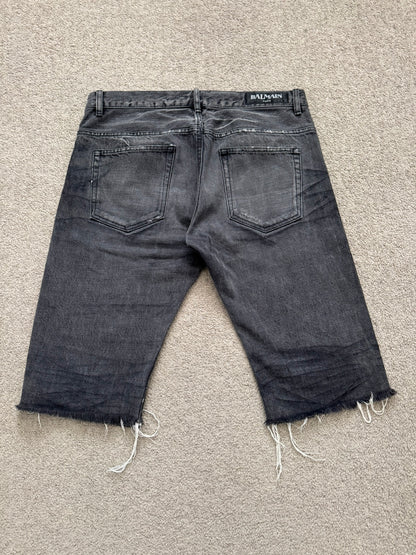 SS12 Balmain by Olivier Rousteing Distressed Denim Jean Shorts