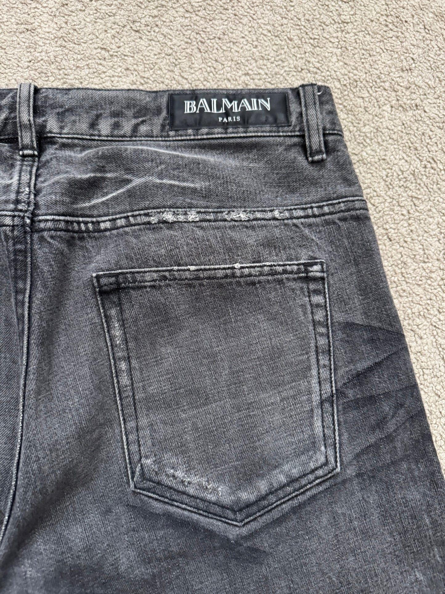 SS12 Balmain by Olivier Rousteing Distressed Denim Jean Shorts