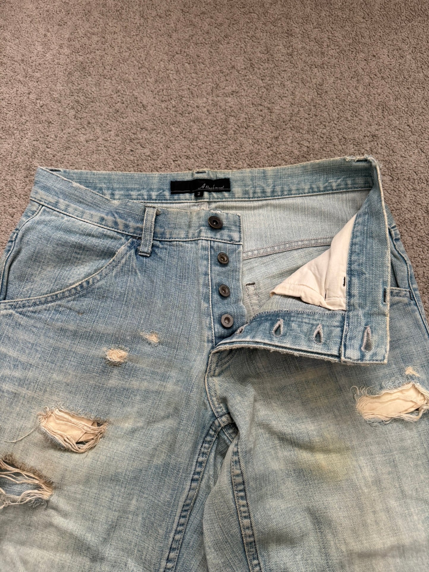 Kazuyuki Kumagai Attachment Distressed Flared Denim Jeans