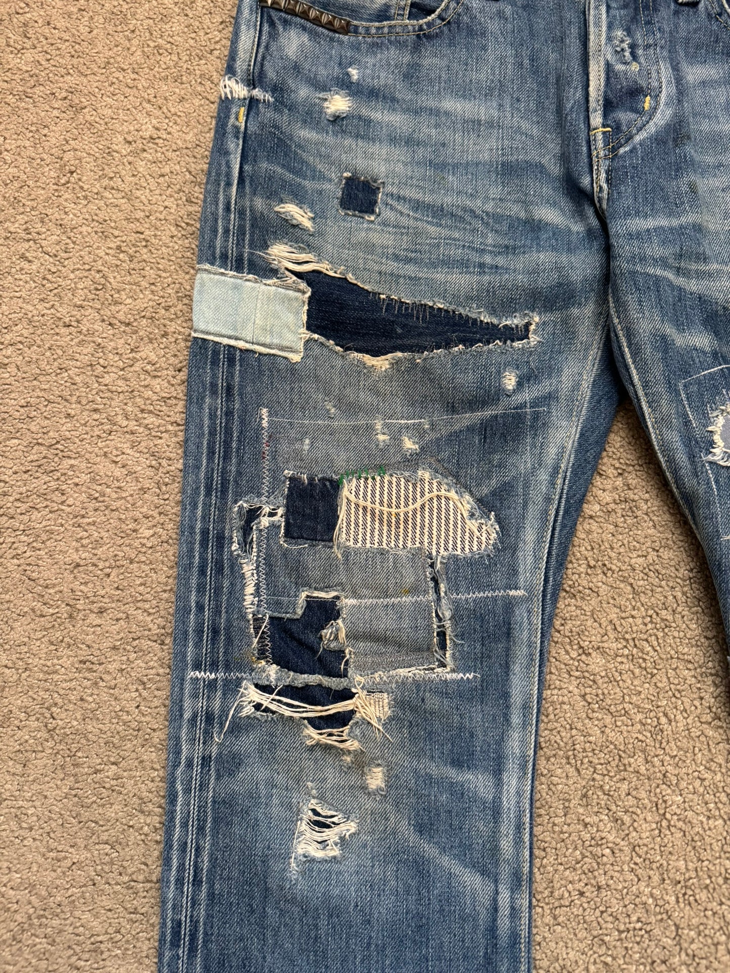 Hysteric Glamour Patchwork Repaired Studded Denim Jeans