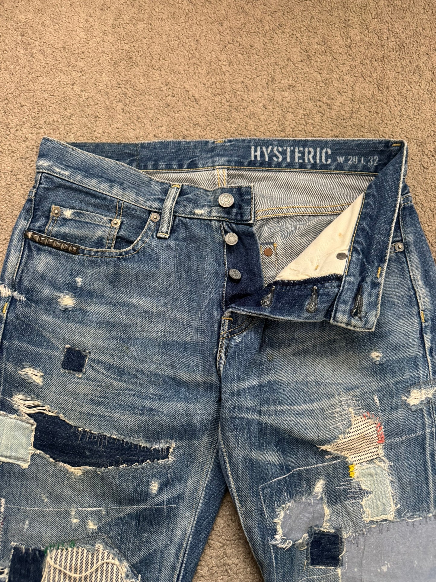 Hysteric Glamour Patchwork Repaired Studded Denim Jeans
