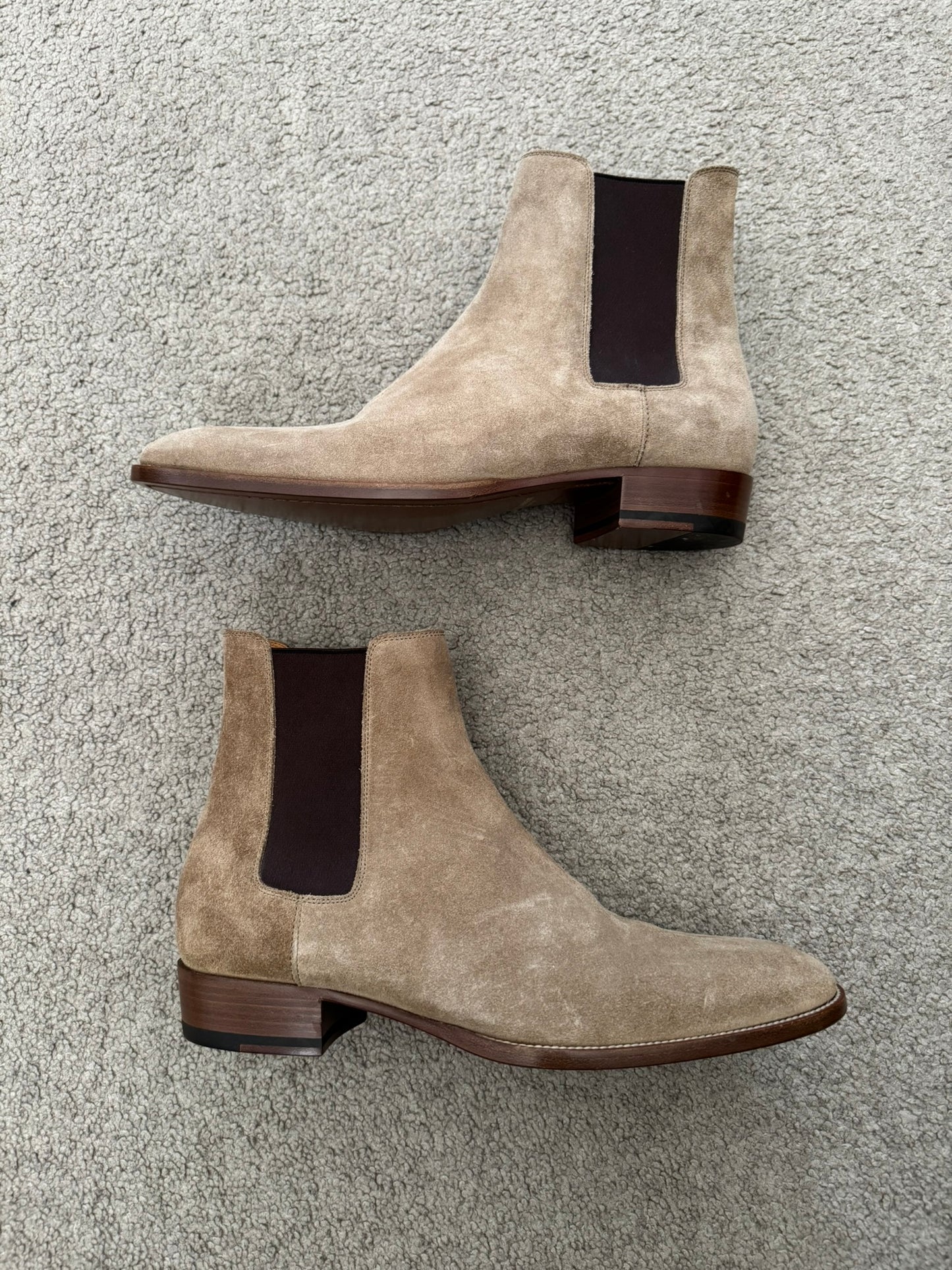 FW16 Saint Laurent by Hedi Slimane Beige Wyatt 30mm Chelsea Boots