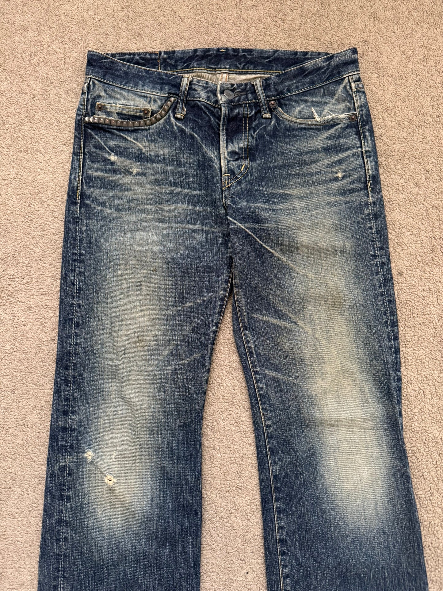 Hysteric Glamour Distressed Studded Flared Denim Jeans