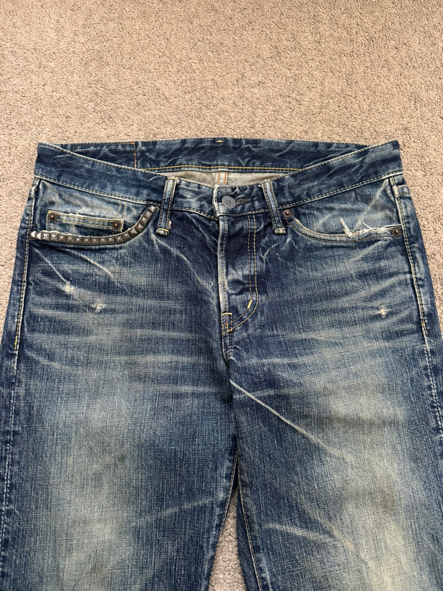 Hysteric Glamour Distressed Studded Flared Denim Jeans