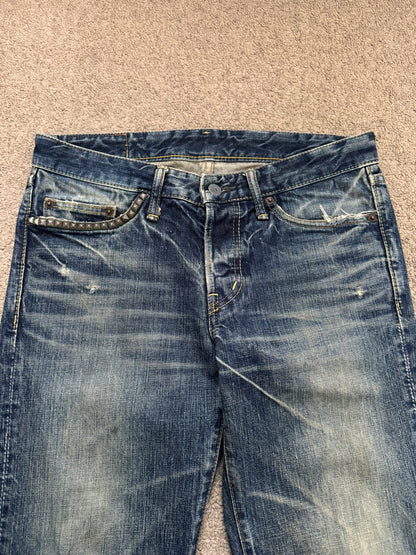 Hysteric Glamour Distressed Studded Flared Denim Jeans