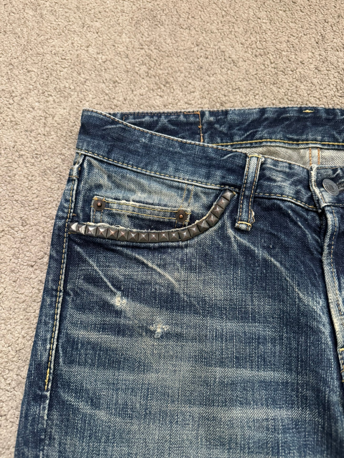 Hysteric Glamour Distressed Studded Flared Denim Jeans