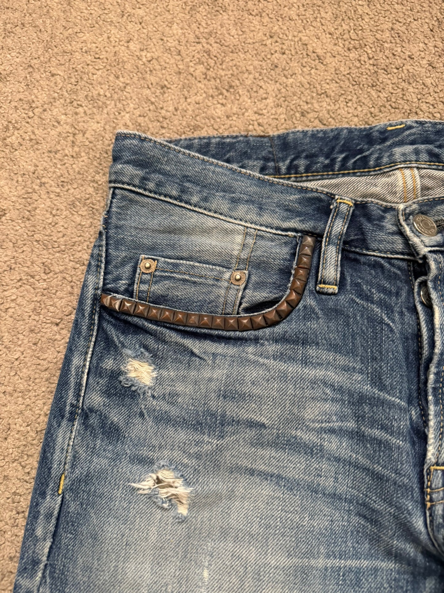 Hysteric Glamour Distressed Patch Studded Denim Jeans