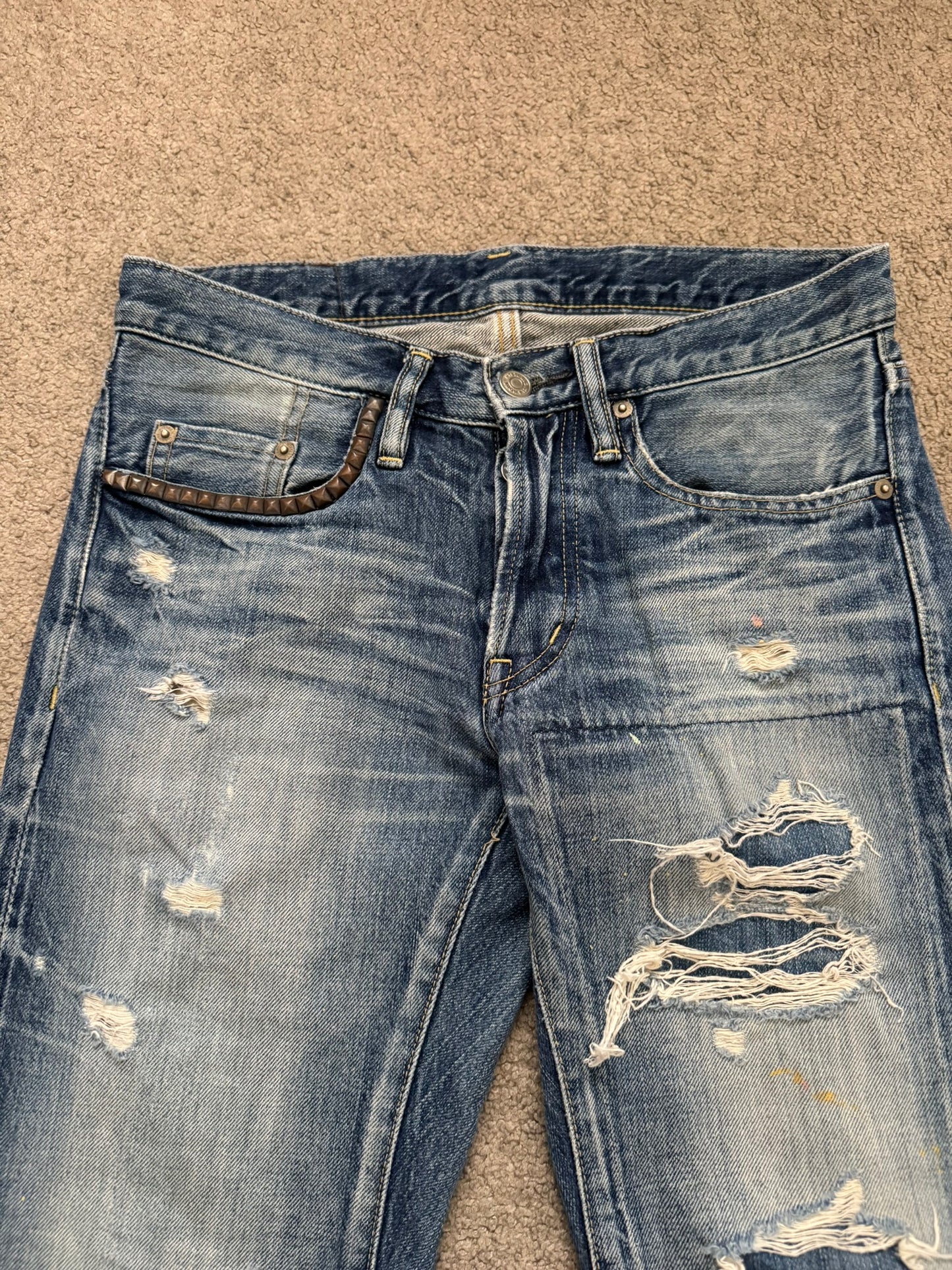 Hysteric Glamour Distressed Patch Studded Denim Jeans