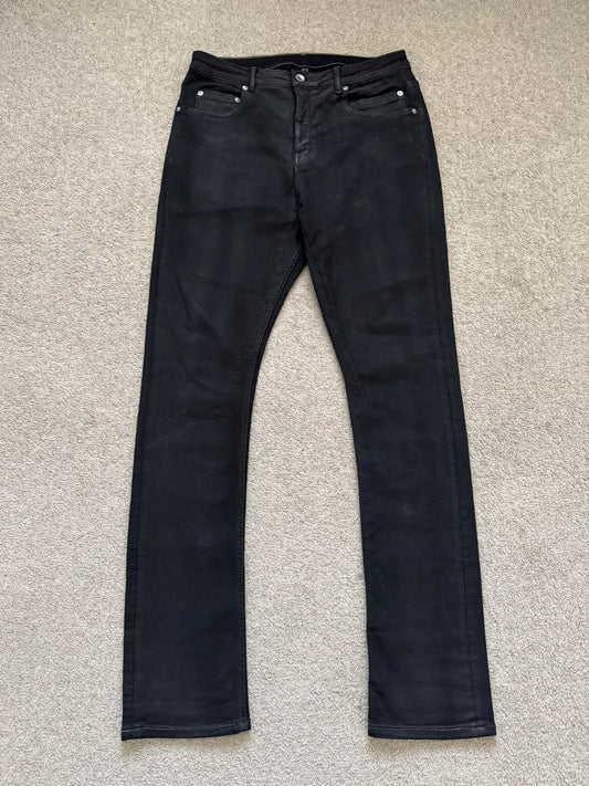 SS24 Rick Owens DRKSHDW Black Waxed Detroit Cut Denim Jeans