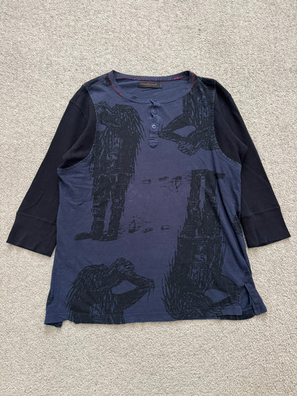 SS03 Undercover "Scab" Drunkard Print Henley Thermal Shirt