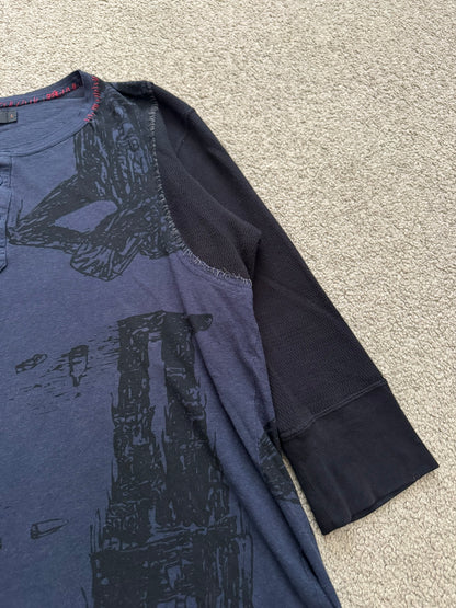 SS03 Undercover "Scab" Drunkard Print Henley Thermal Shirt