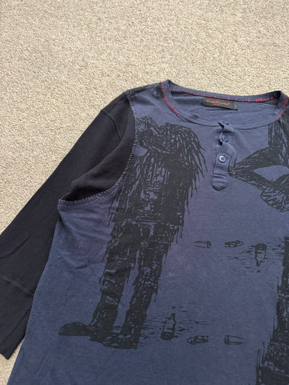 SS03 Undercover "Scab" Drunkard Print Henley Thermal Shirt