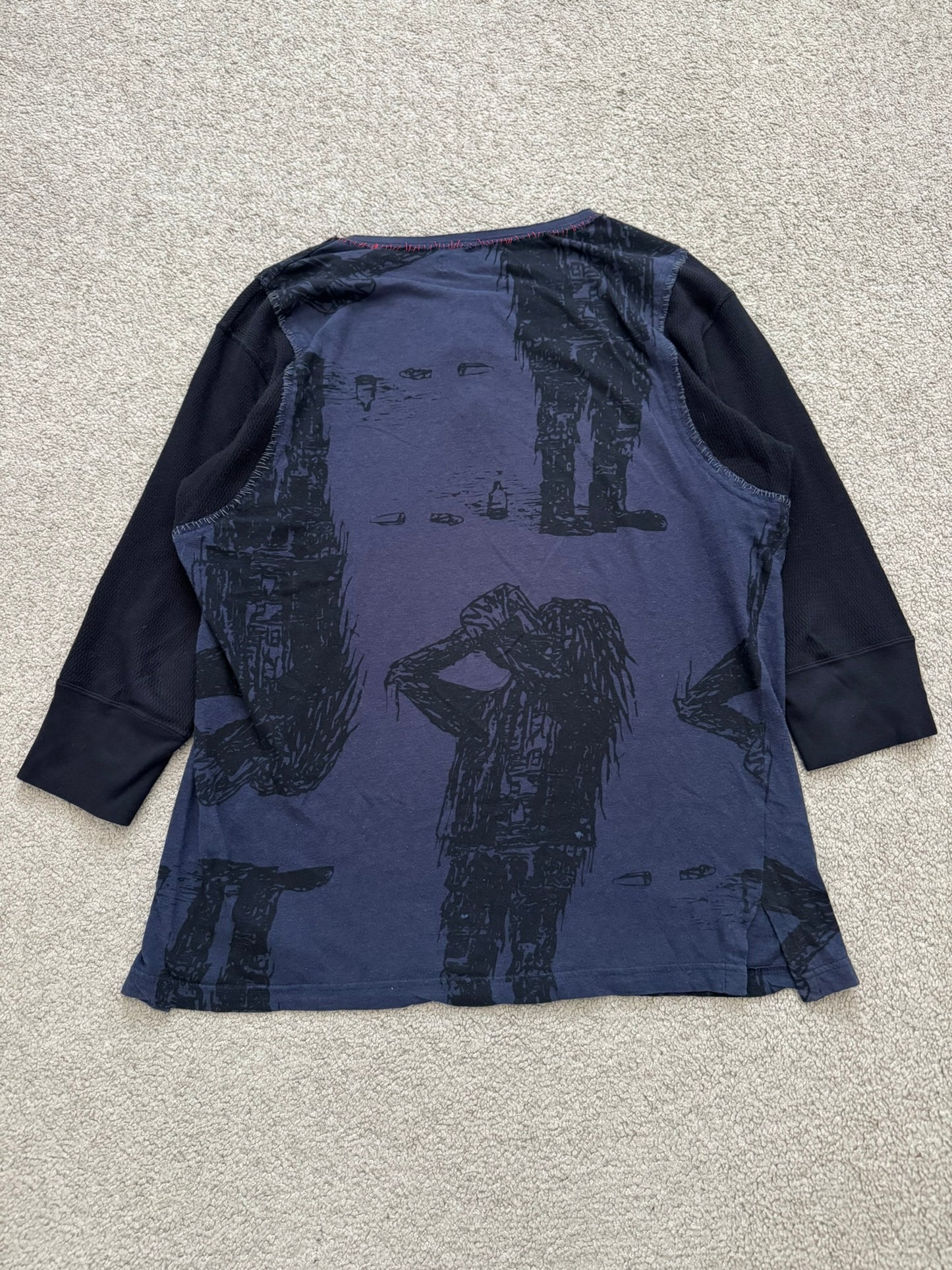 SS03 Undercover "Scab" Drunkard Print Henley Thermal Shirt