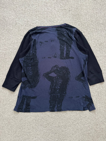 SS03 Undercover "Scab" Drunkard Print Henley Thermal Shirt