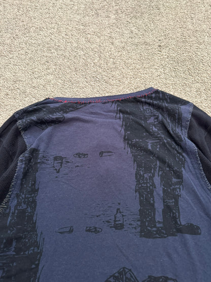 SS03 Undercover "Scab" Drunkard Print Henley Thermal Shirt