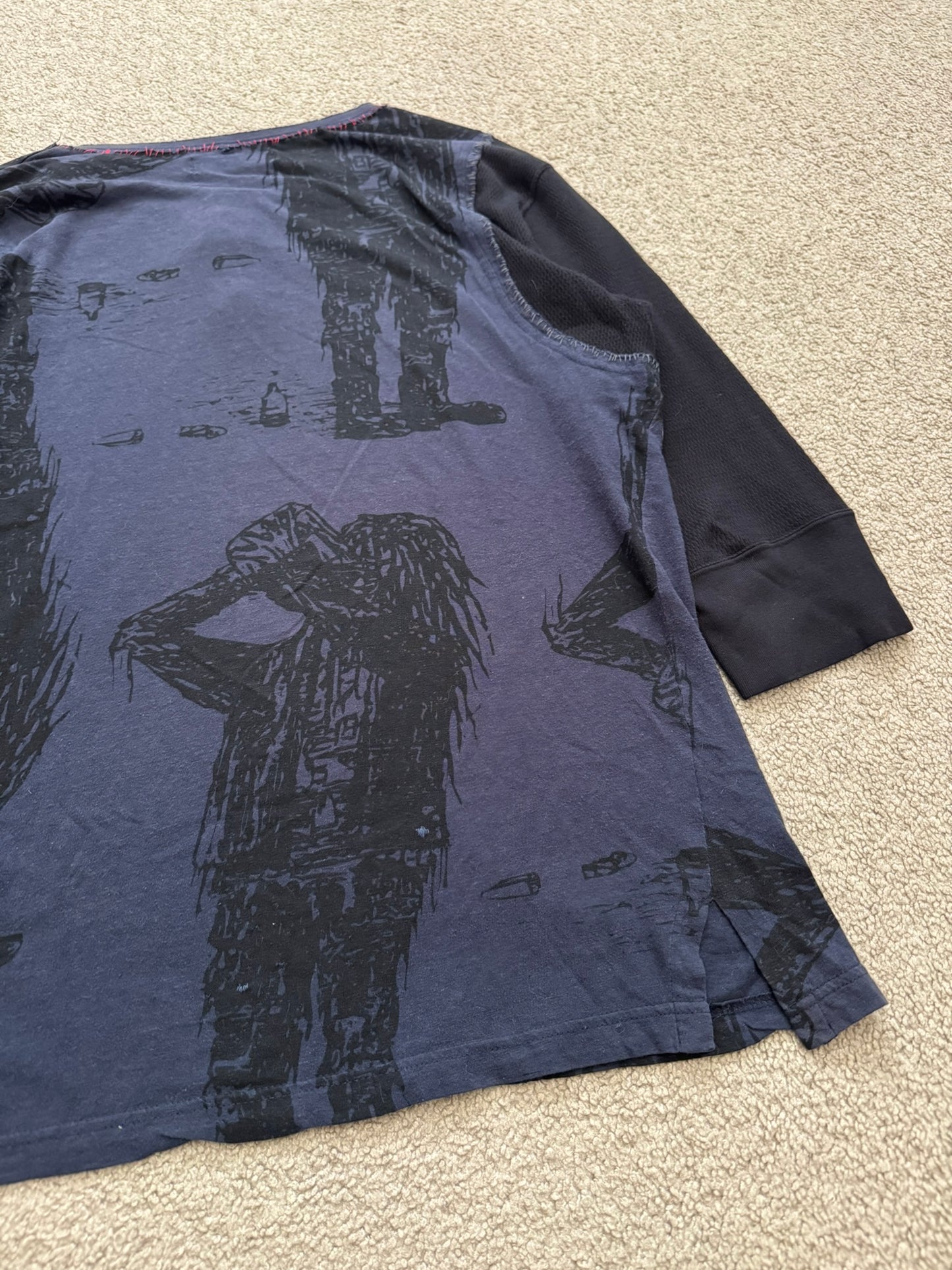 SS03 Undercover "Scab" Drunkard Print Henley Thermal Shirt