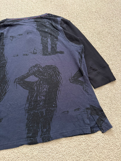 SS03 Undercover "Scab" Drunkard Print Henley Thermal Shirt