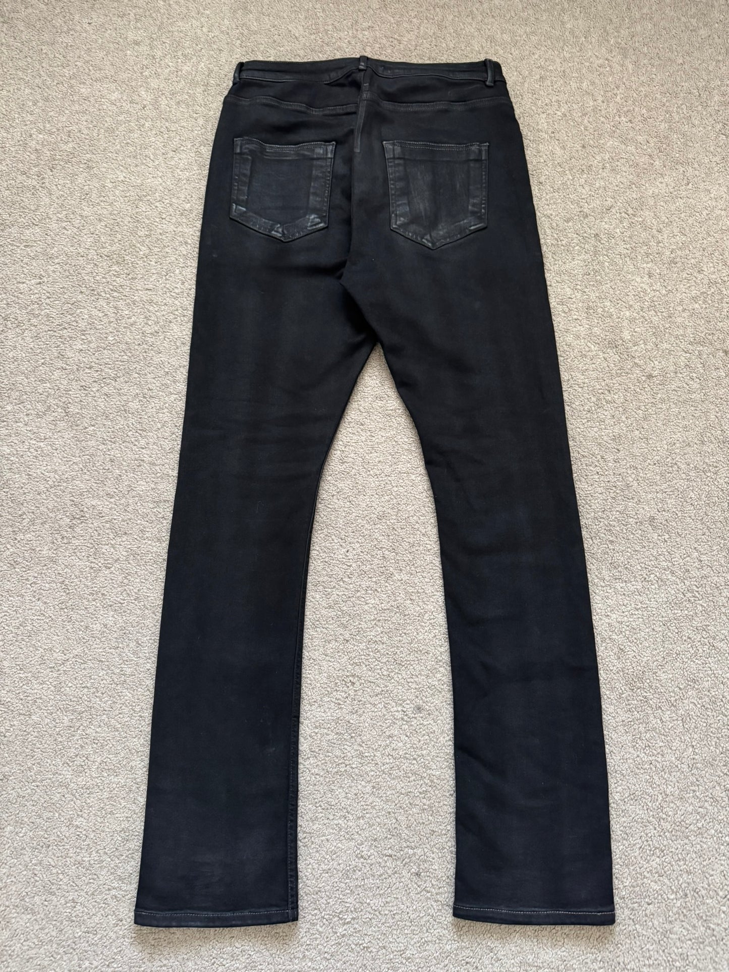SS24 Rick Owens DRKSHDW Black Waxed Detroit Cut Denim Jeans