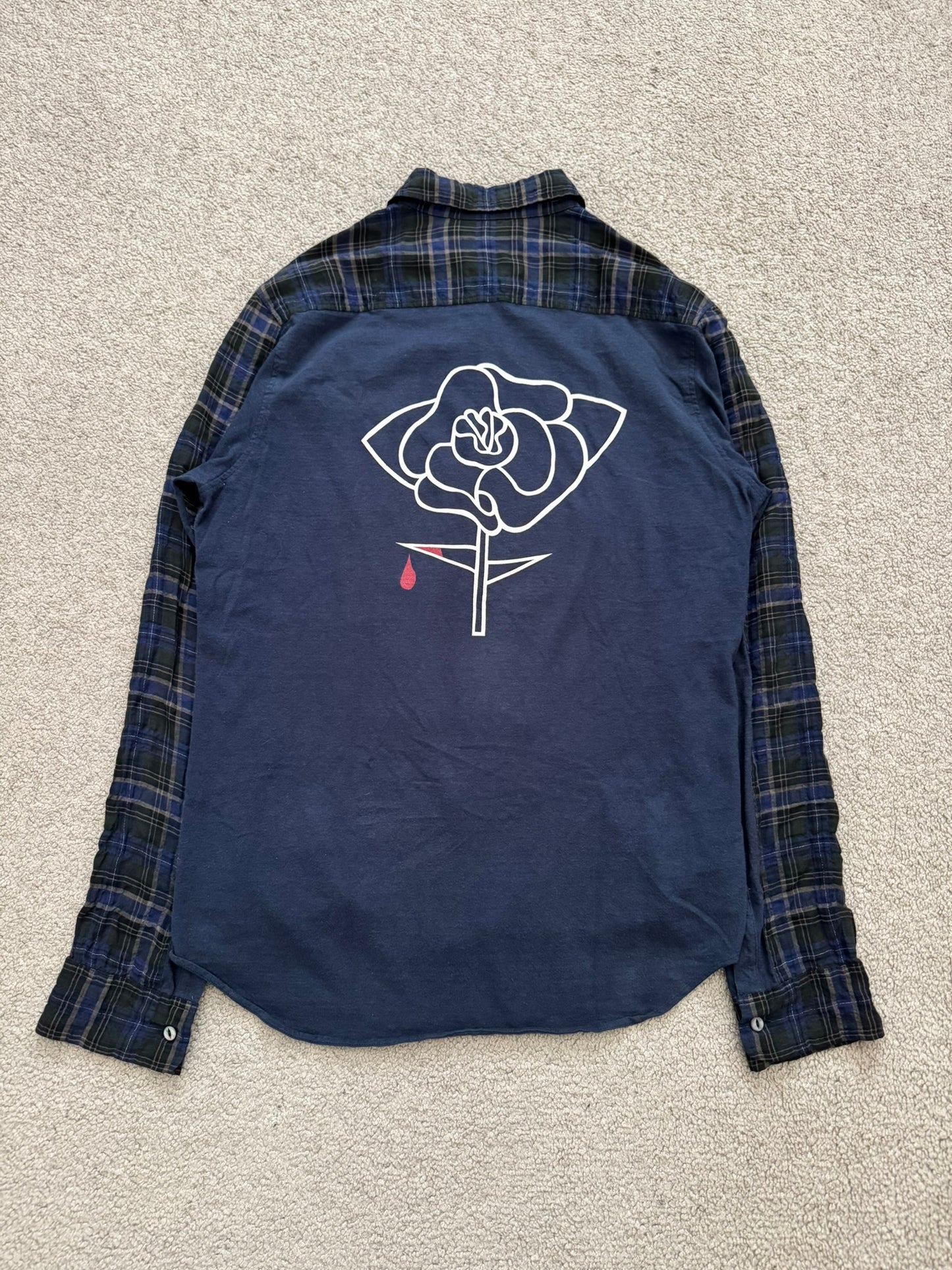 SS07 Undercover Bleeding Rose Wrinkled Hybrid Flannel Shirt