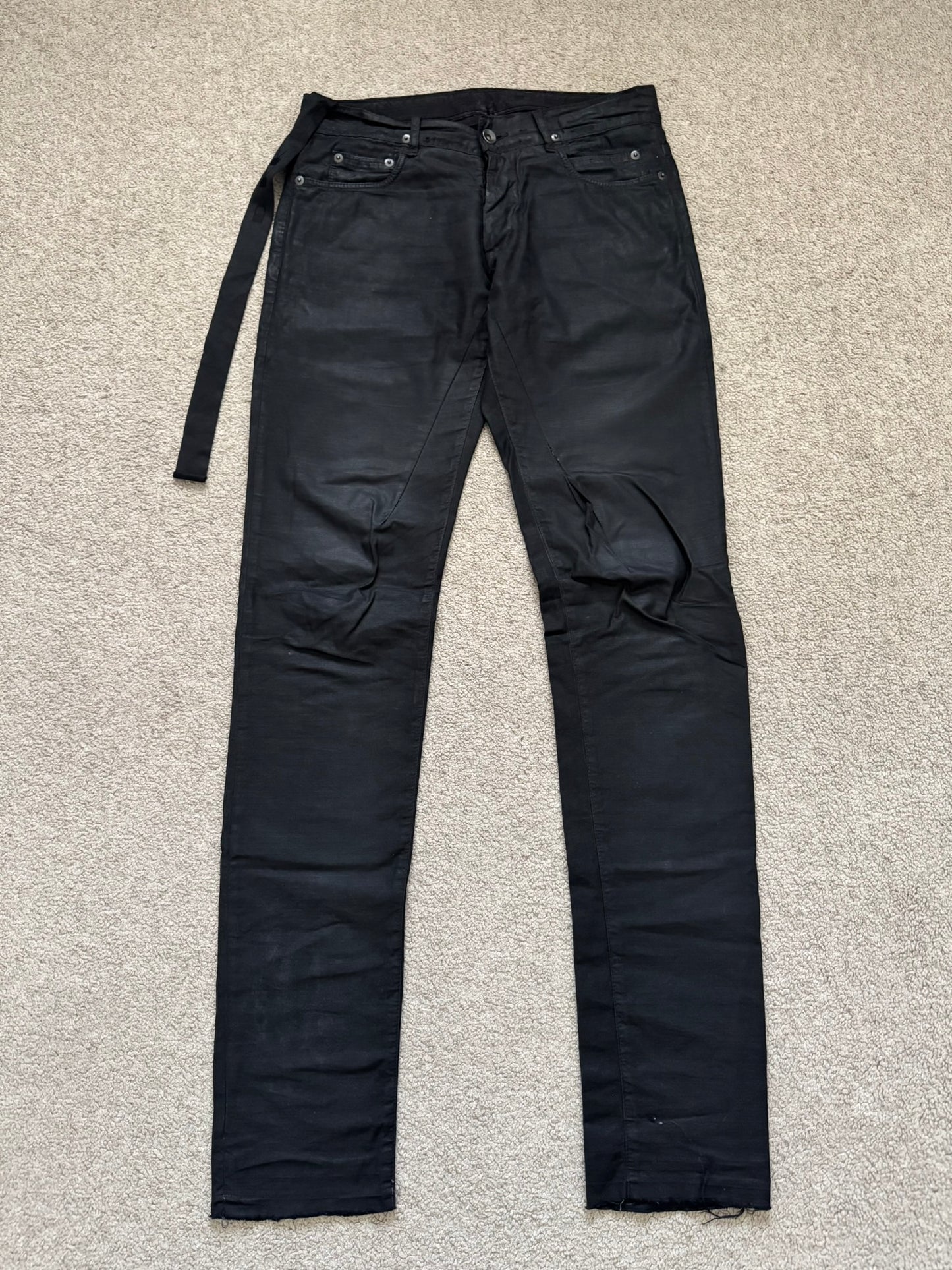 2010s Rick Owens DRKSHDW Black Waxed Ripstop Detroit Pants