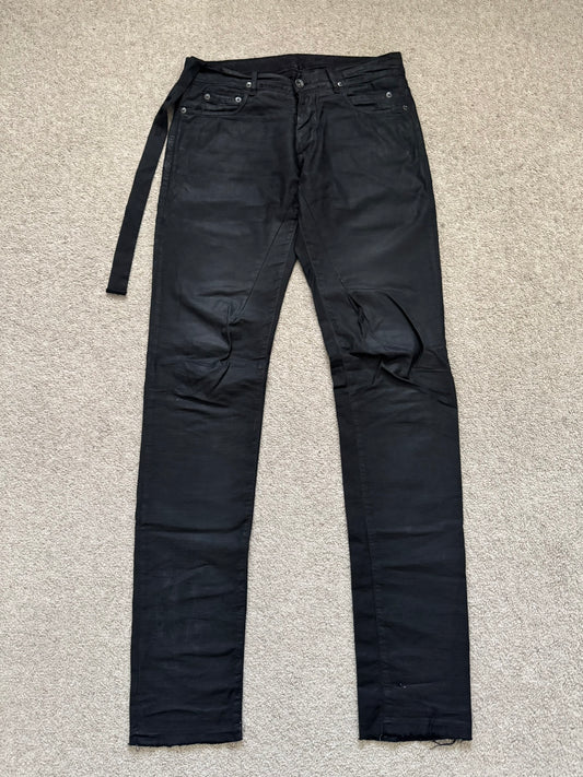 2010s Rick Owens DRKSHDW Black Waxed Ripstop Detroit Pants