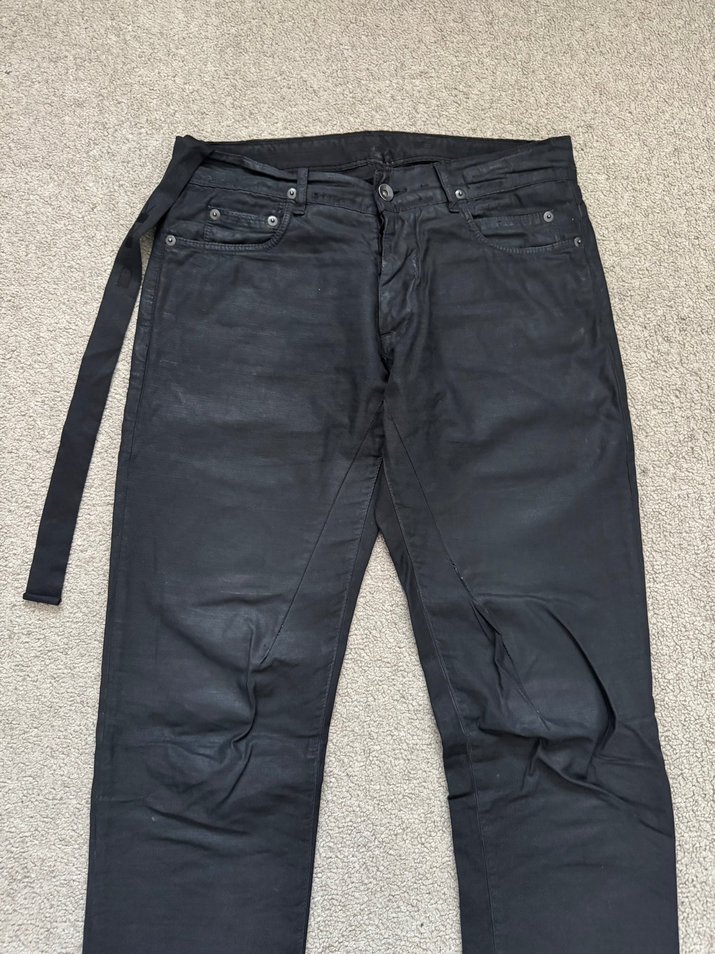 2010s Rick Owens DRKSHDW Black Waxed Ripstop Detroit Pants