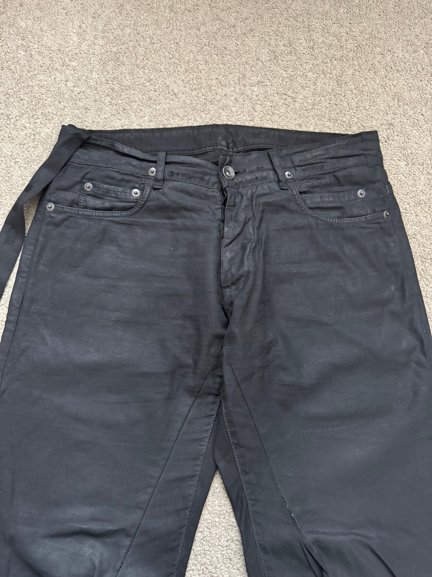 2010s Rick Owens DRKSHDW Black Waxed Ripstop Detroit Pants