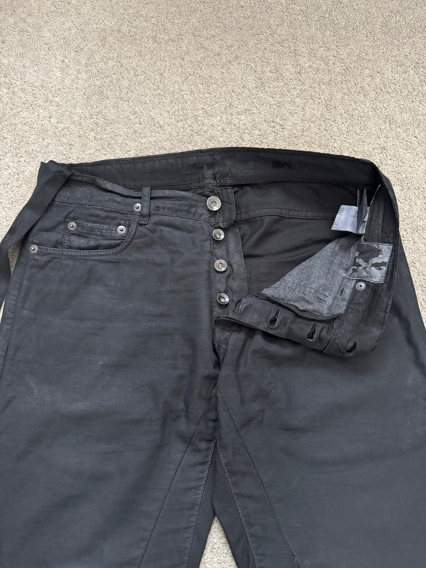 2010s Rick Owens DRKSHDW Black Waxed Ripstop Detroit Pants