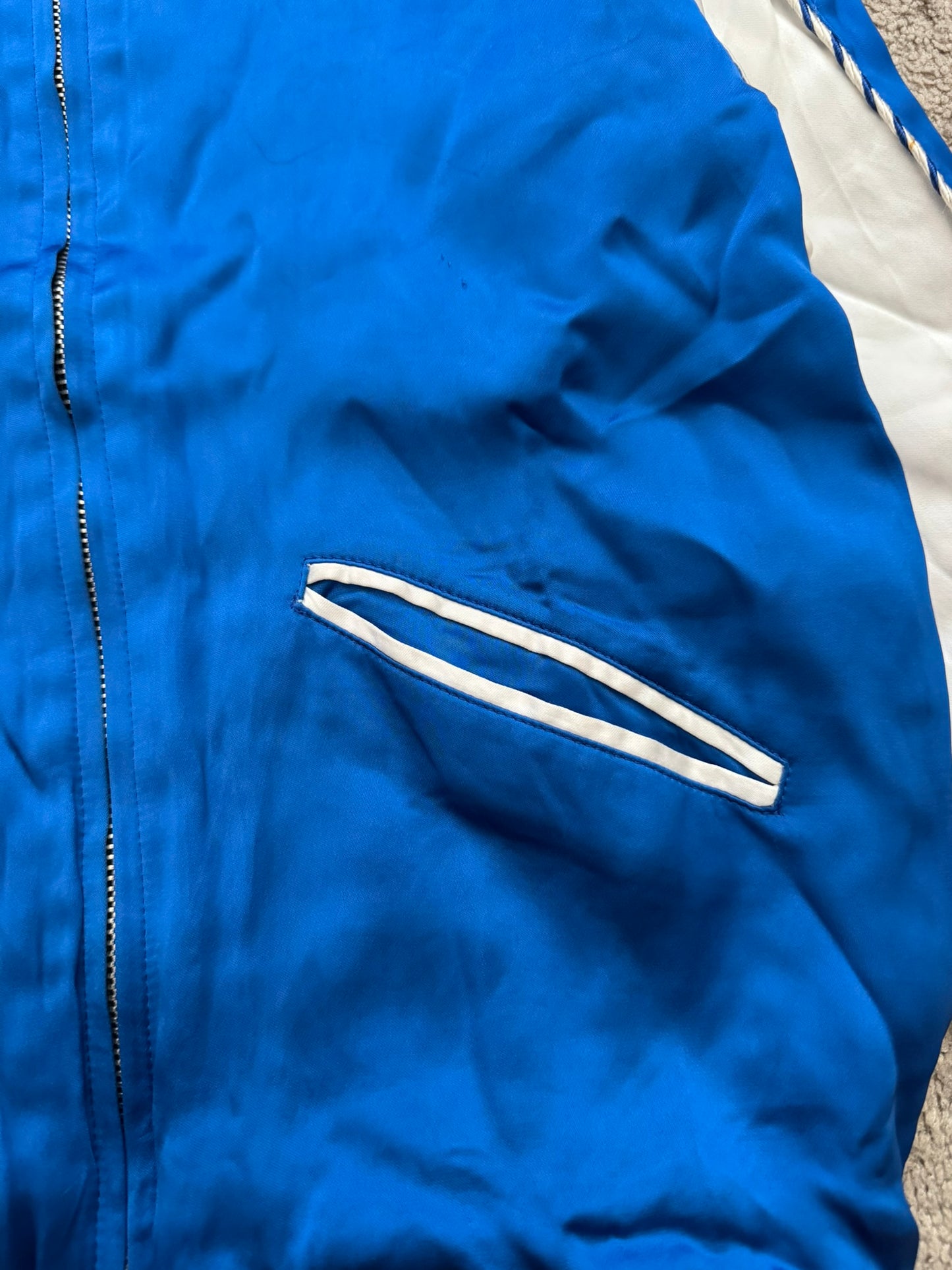 SS14 Saint Laurent by Hedi Slimane Blue & White Satin Teddy Varsity Jacket