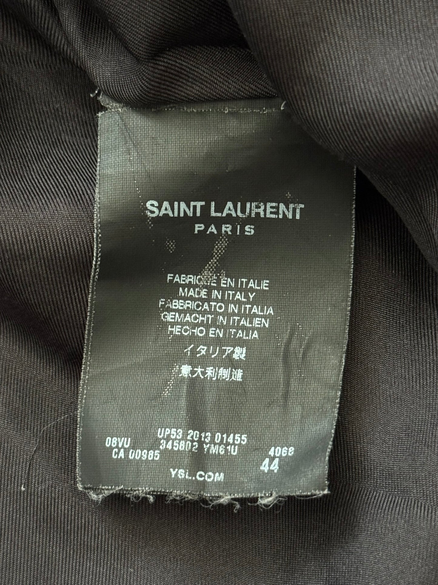 SS14 Saint Laurent by Hedi Slimane Blue & White Satin Teddy Varsity Jacket