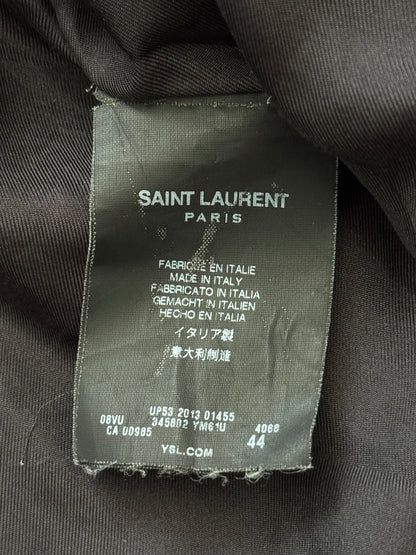 SS14 Saint Laurent by Hedi Slimane Blue & White Satin Teddy Varsity Jacket