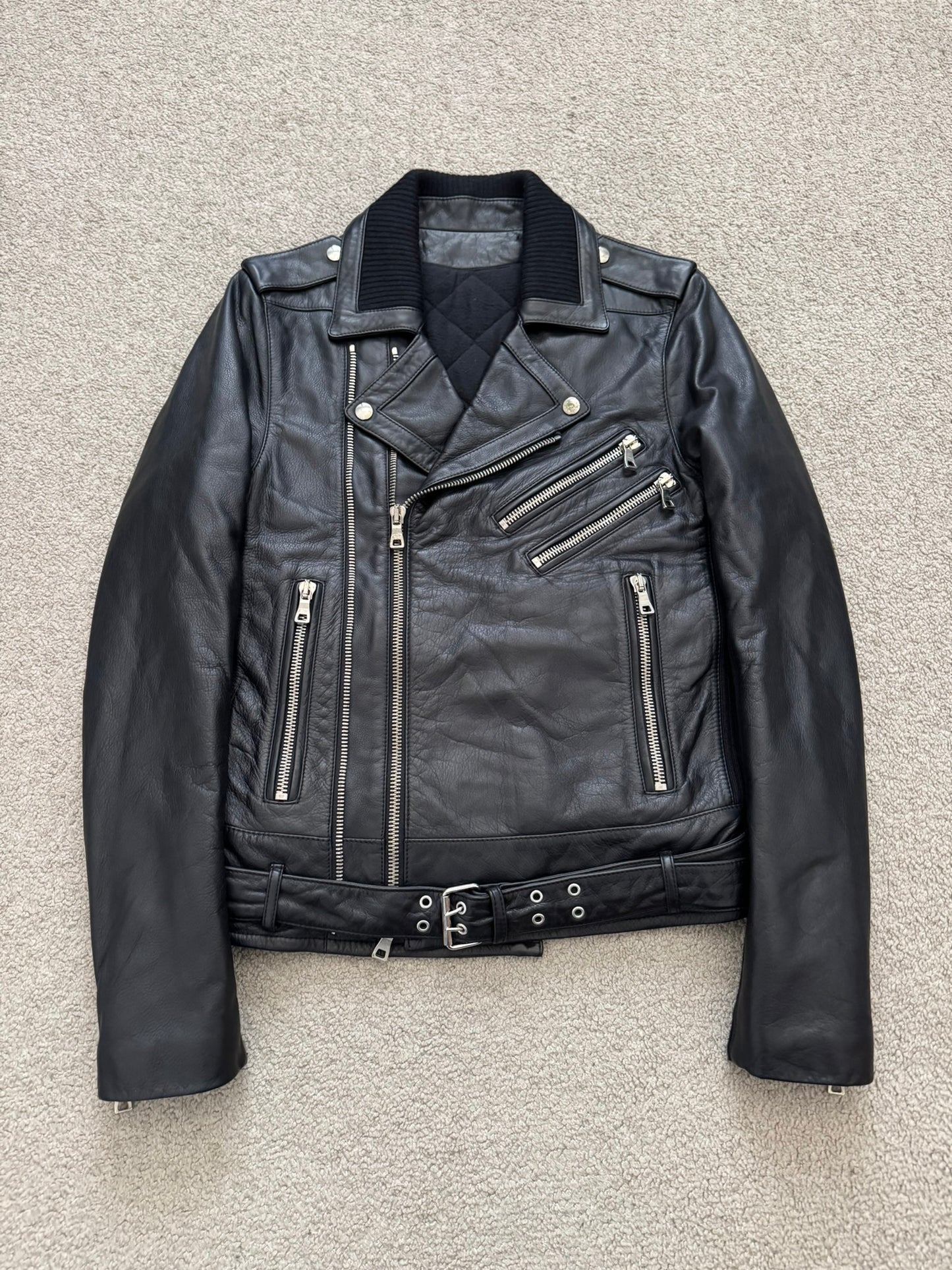 FW15 Balmain by Olivier Rousteing Belted Biker Leather Jacket